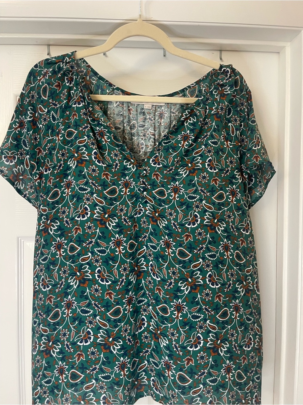 LOFT Red Multi-Print Ruffle Tie Neck XL Blouse - Picture 2 of 5
